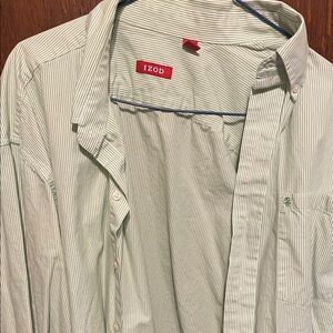 Izod Men's Light Green Pinstripe Dress Shirt